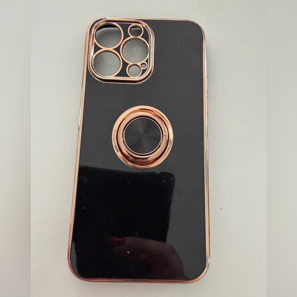 Glossy Black Phone Case with Rose Gold Ring & Camera Trim